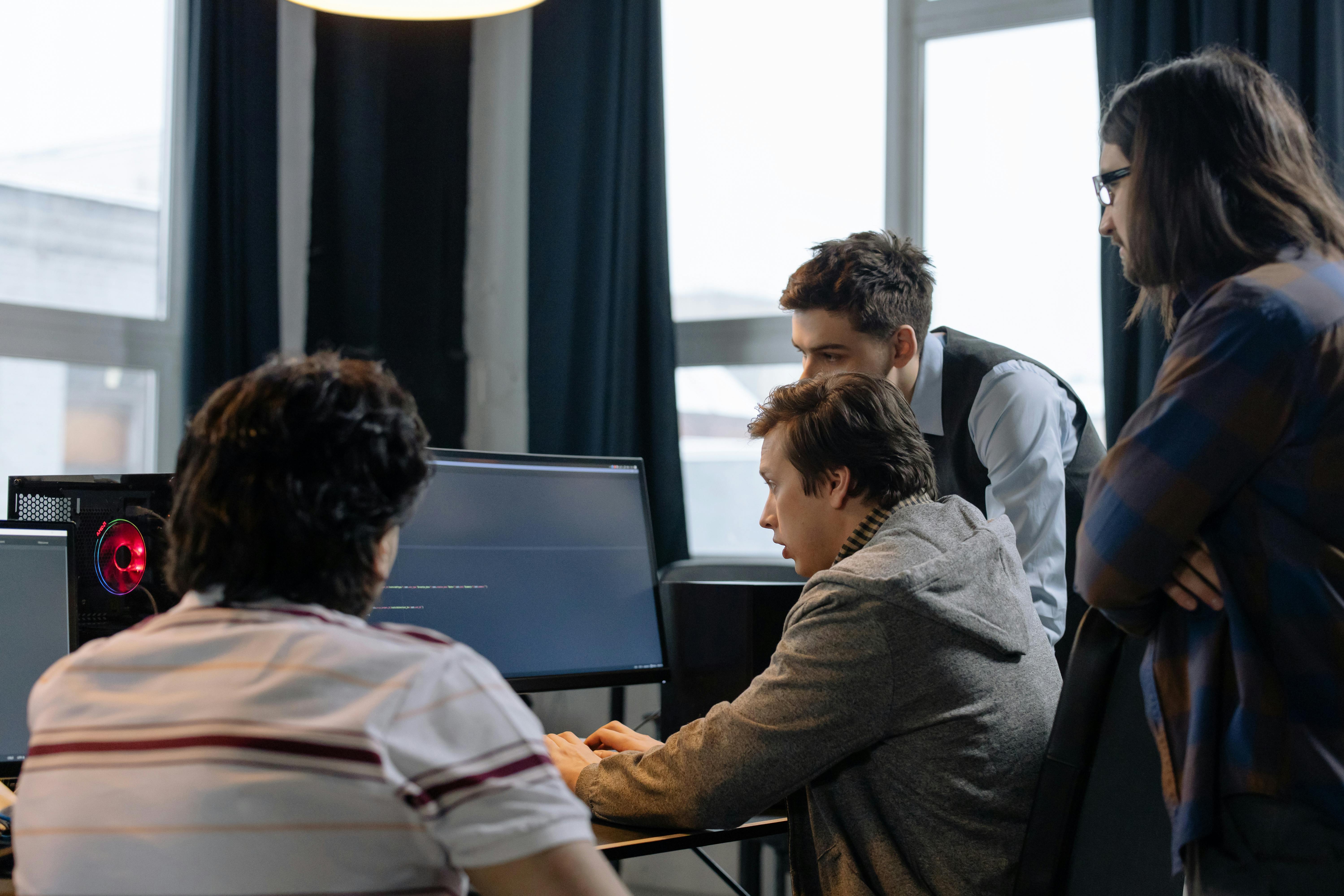 Professional software development team working on innovative projects